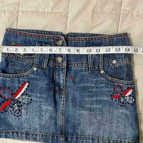 Freeway Denim Jean Mini Skirt Size XS Vintage Y2K Embroidered Boho Western Rave - Picture 5 of 9